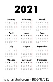 Vector Calendar on 2020 year. Week starts Monday. Stationery calender template in minimal design. Yearly organizer. Business illustration.