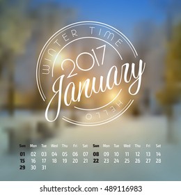 Vector calendar on abstract nature background. January 2017