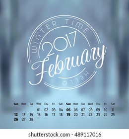 Vector calendar on abstract nature background. February 2017