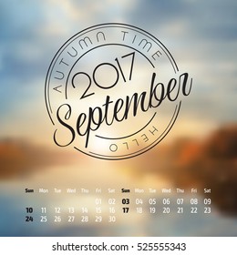 Vector calendar on abstract nature background. September 2017. vol 2.