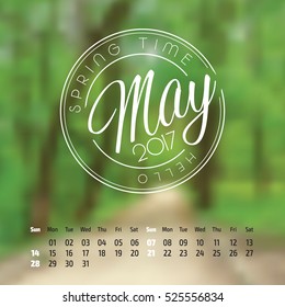 Vector calendar on abstract nature background. May 2017. vol 2.