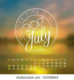 Vector calendar on abstract nature background. July 2017. vol 2.
