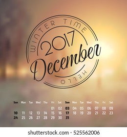 Vector calendar on abstract nature background. December 2017. vol 2.