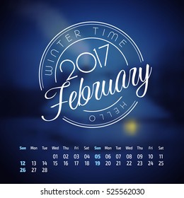 Vector calendar on abstract nature background. February 2017. vol 2.