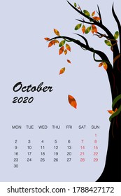 A vector calendar on october with tree 