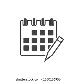 Vector Calendar with pencil icon on white isolated background.