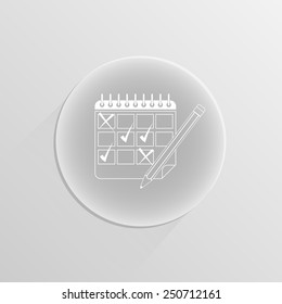 Vector calendar pencil on a white button with shadow 