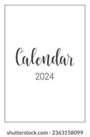 Vector Calendar Planner 2024. Handwritten lettering. Week Starts Sunday. Stationery Design for Printable. Objects Isolated on White Background.