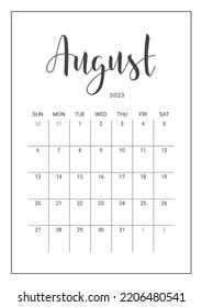 Vector Calendar Planner August 2023 Handwritten Stock Vector (Royalty ...