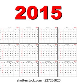 Vector calendar planner schedule 2015 week starts with sunday american style