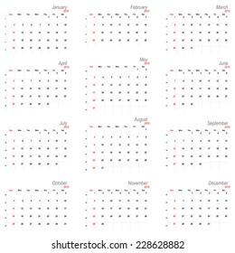 Vector calendar planner schedule 2015 week starts with sunday american stile