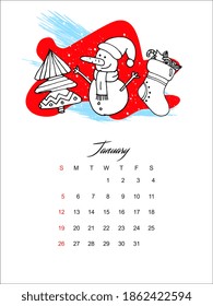 Vector calendar scandinavian style. January 2021.