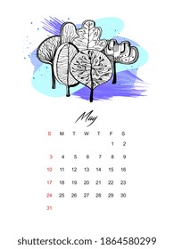 Vector calendar scandinavian style. May 2021.