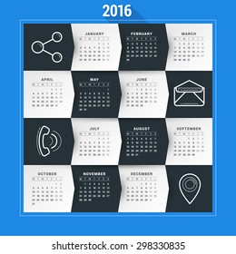 Vector Calendar Template. Calendar 2016. Week Starts Monday