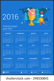 Vector Calendar Template. Calendar 2016. Week Starts Monday