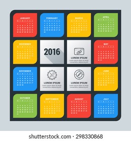 Vector Calendar Template. Calendar 2016. Week Starts Monday