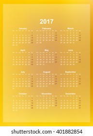 Vector calendar template. 2017 year. Blurred abstract background. Week starts on Monday