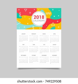 Vector calendar template 2018. Abstract color calendar template 2018 year for your business.