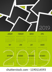 Vector calendar template for 2019, with photo frames, happy memories