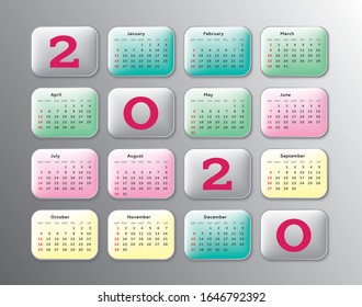 Vector calendar template for 2020. Simple grid for your home, business, planner diary. Corporate and business calendar. Calendar 2020 in minimal style. event planner, the week starts on Sunday