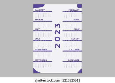 Vector Calendar Template 2023, wall calendar 2023