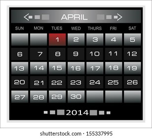 Vector calendar template for application. April 2014