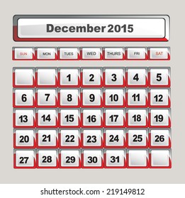 Vector calendar template for application. December 2015