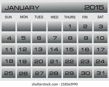 Vector calendar template for application. January 2015