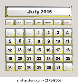 Vector calendar template for application. July 2015