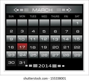 Vector calendar template for application.  March 2014