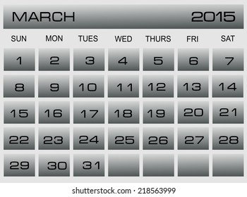 Vector calendar template for application. March 2015