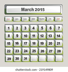 Vector calendar template for application. March 2015