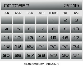 Vector calendar template for application. October 2015