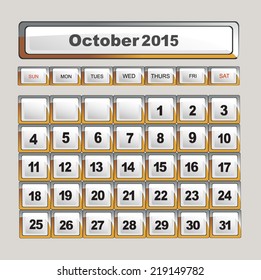 Vector calendar template for application. October 2015