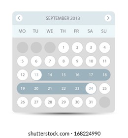 Vector calendar template for application with selected days
