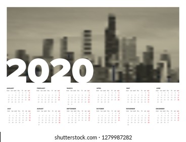Vector calendar template for the year 2020 with place for your photo
