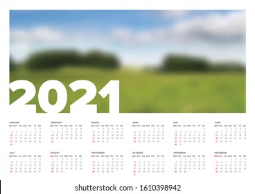 Vector calendar template for the year 2021 with place for your photo