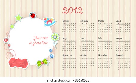 Vector Calendar Wuth Place For Photo Beige