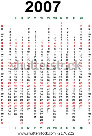 vector calendar year 2007 stock vector royalty free 2178222 year 2007 calander