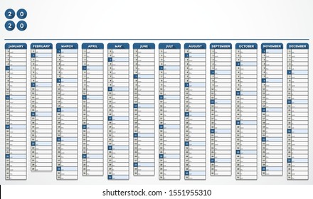 Vector calendar for year 2020 in modern blue design for companies