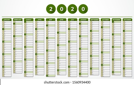 Vector calendar for year 2020 in modern eco green design for companies