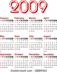 Vector calender 2009. Fully editable, easy color change. To see similar, please visit my gallery.