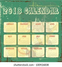 Vector calender for 2013 in square design with grunge background