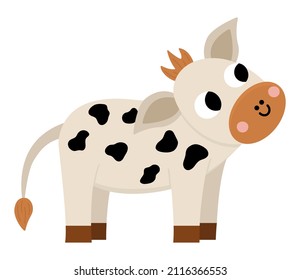 Vector calf icon. Cute cartoon little cow illustration for kids. Farm baby animal isolated on white background. Colorful flat cattle picture for children
