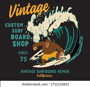 Vector California Coast And Surf Illustration For Tshirt Print