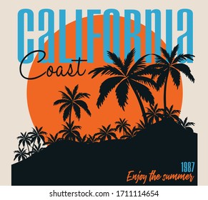 Vektorillustration California Küste und Surfgrafik für T-Shirt-Druck