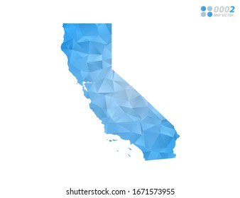 Vector California map blue polygon triangle mosaic with white background. style gradient.