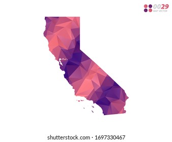 Vector Of California Map Colorful Polygon Red Triangle Mosaic With White Background. Style Gradient.