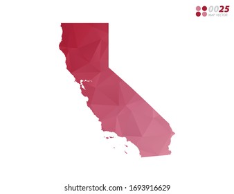 Vector Of California Map Red Polygon Triangle Mosaic With White Background. Style Gradient.