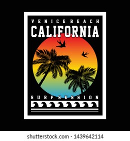 Vector - California paradise Typography Graphics. T-shirt Printing Design for sports apparel. CA ocean beach original wear. Concept in vintage style. Symbol of vacation, summer and surfing. Vector